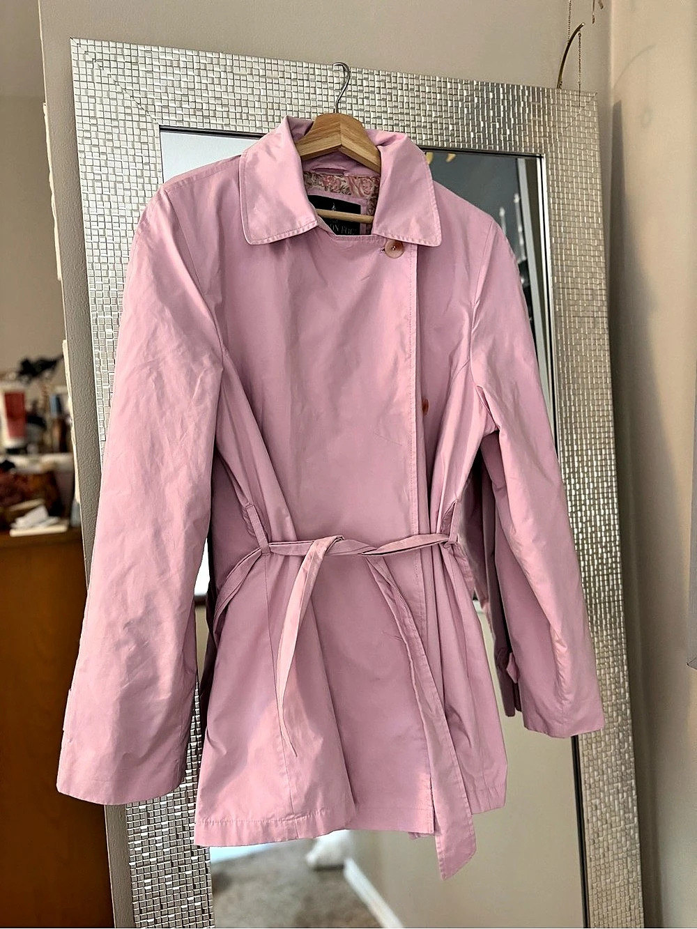 London Fog Pink Floral Belted Trench Coat